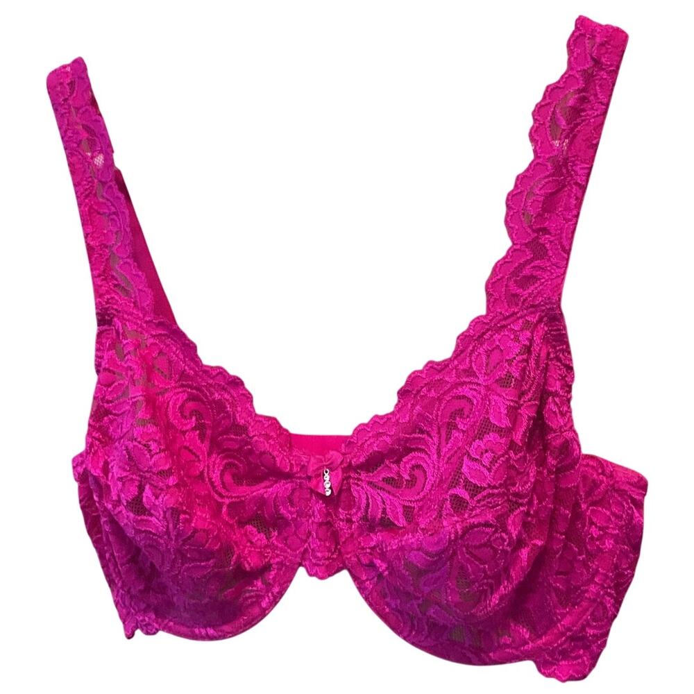 NEW Smart & Sexy Magenta Pink Floral Lace Unlined Underwire Bra Womens 40C